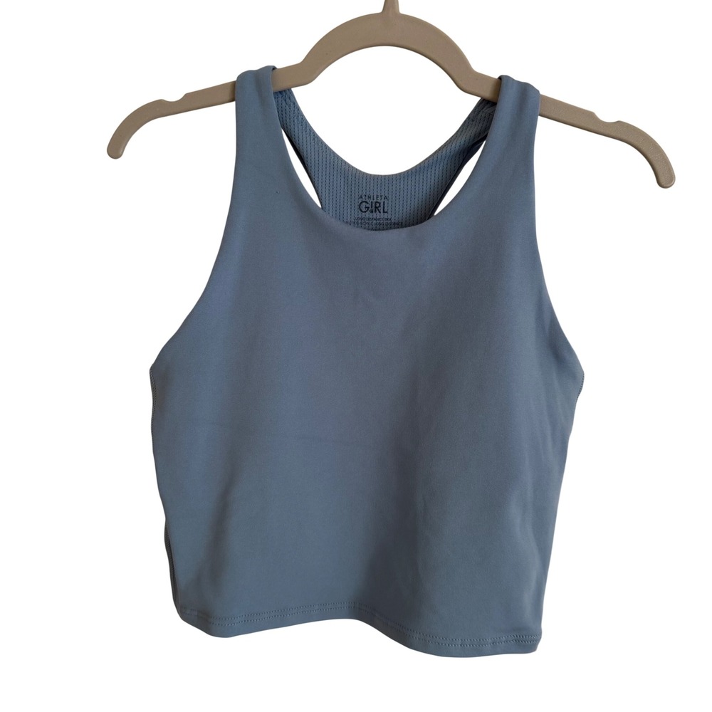 Athleta Girl Long Distance Bra Dusty Blue High Neck Racerback M 8-10‎ 808081-14